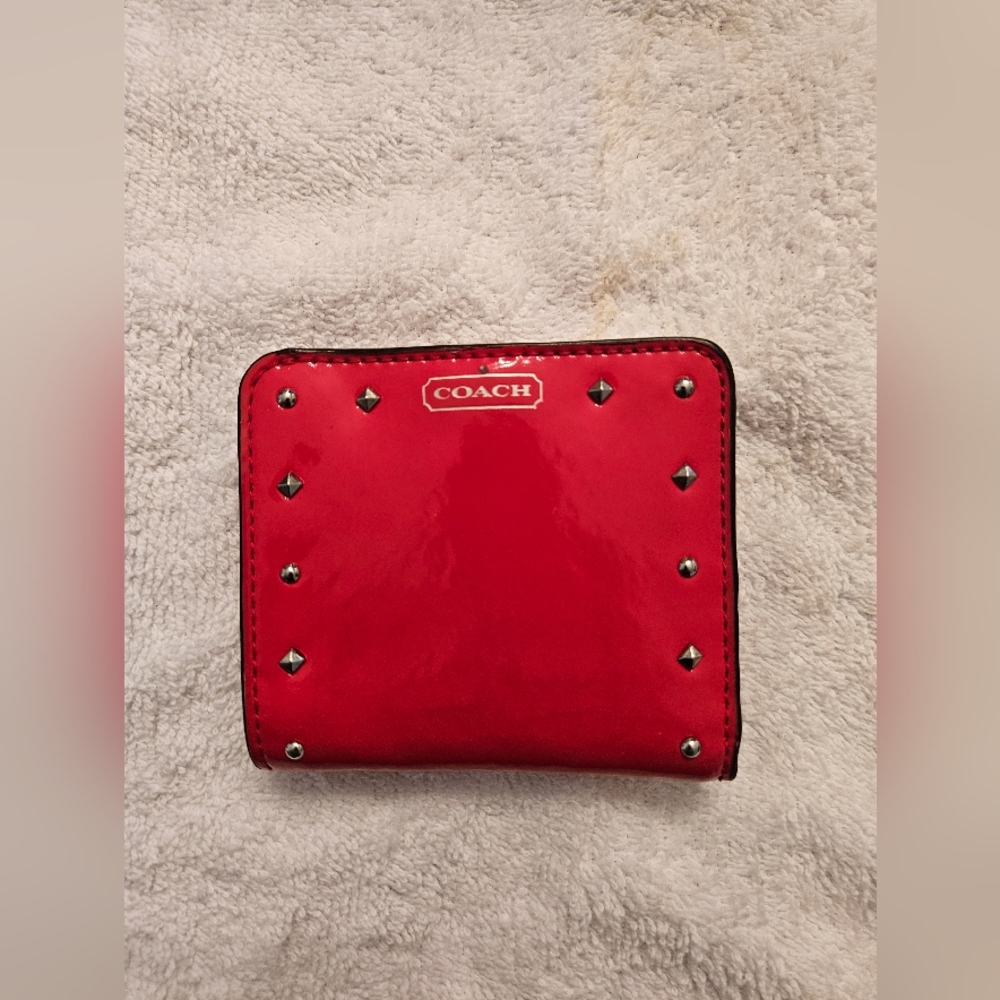 Coach Glossy Red Wallet with Studs